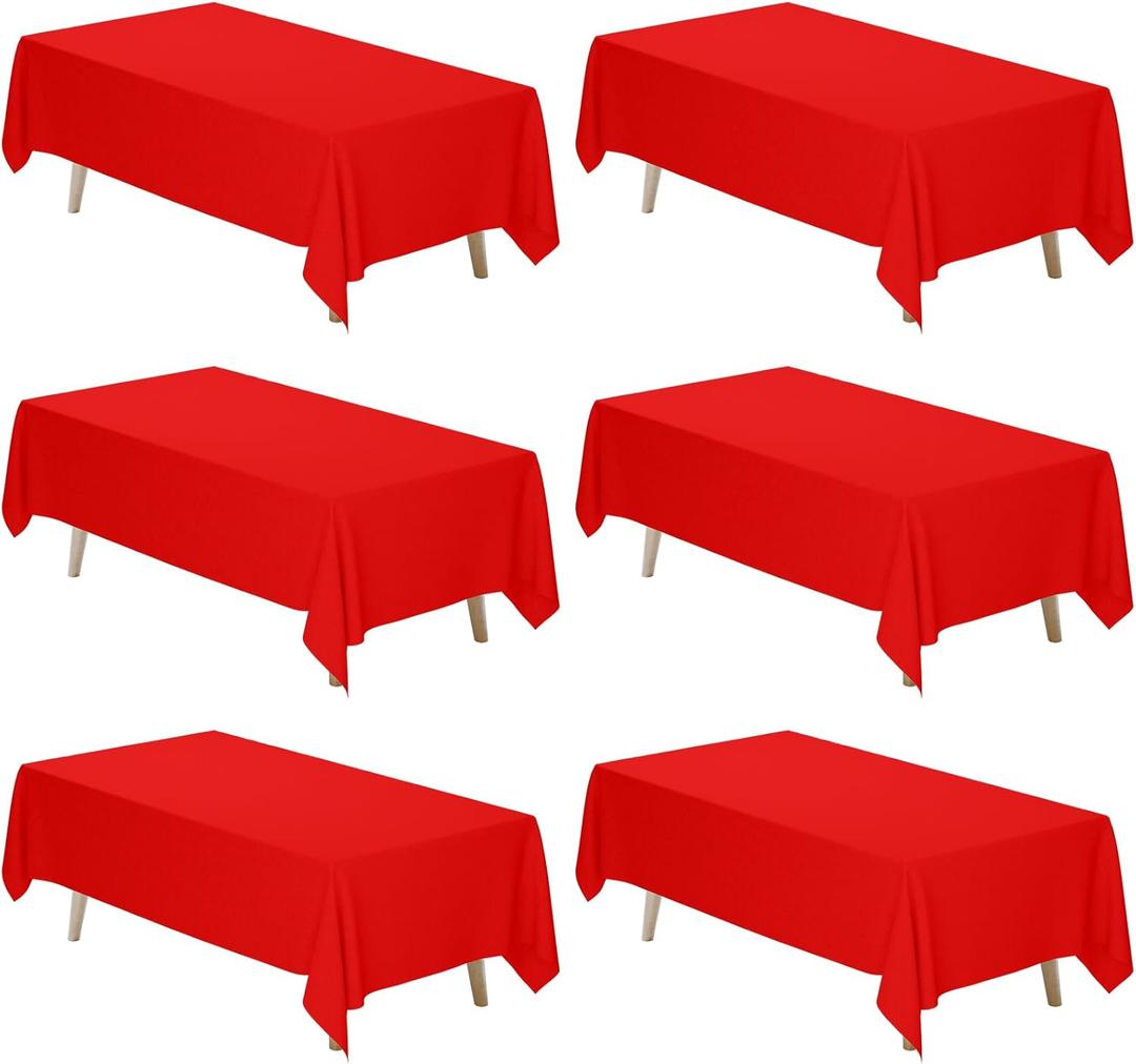 Fixwal 6 Pack Red Table Cloth for Rectangle Table, 70 x 120 Inch Polyester Fabric Tablecloths Rectangular, Table Covers 6-8ft for Party, Banquet, Christmas Decorations, Wedding