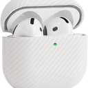 Leather Case - for AirPods 4 / AirPods 4 with Active Noise Cancellation Case Cover - Selected Skin-Friendly Leather, with Carbon Fibre Texture, Handmade Drop Protective Hard Cover - White