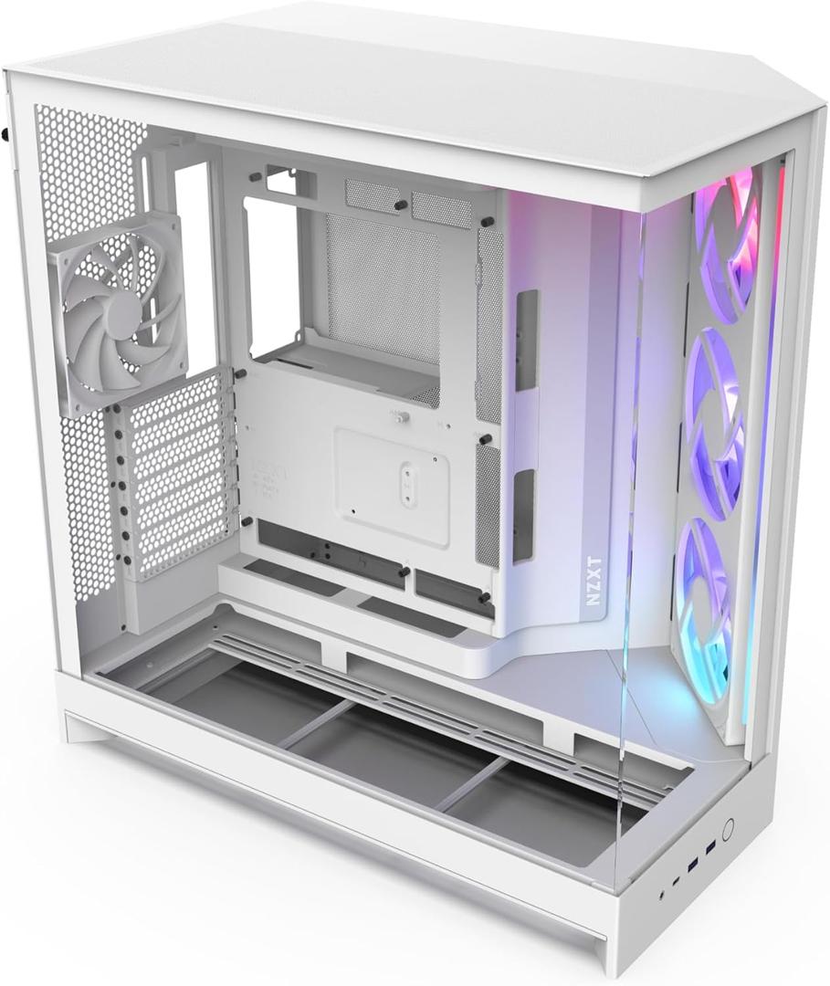 NZXT H9 Flow RGB (2025)  Large Dual-Chamber ATX Mid-Tower Airflow PC Case  Includes 1 x 420mm RGB Fan Unit & 1 x 120mm Fan  420mm Radiator Support  Tempered Glass  Back-Connect Ready  White