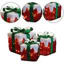 MorTime Set of 3 LED Boxes with Green Bows, Lighted Red Boxes with 60 LED Light String for Christmas Indoor Outdoor Home Yard Party Decoration