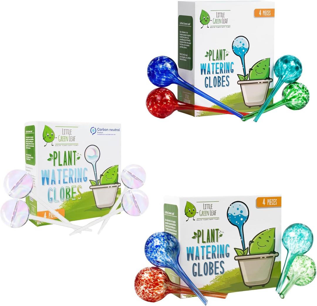 Plant Watering Globes: 12 Pieces. 4 Jumbo Multi Color + 4 Med Clear Rainbow + 4 Sm Multi Color Decorative Self Watering Planter Inserts. Hand-Blown Durable Glass. Ideal Plant Lover Gift