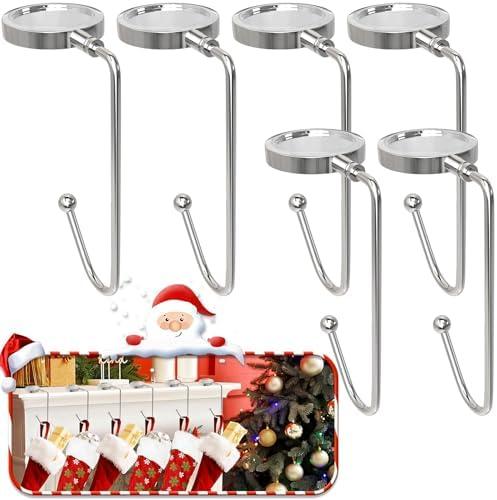 365park Christmas Stocking Holders for Mantle, 6 Pack Mantel Stocking Hangers Metal Hooks for Fireplace Christmas Xmas Party Decoration (Silver)