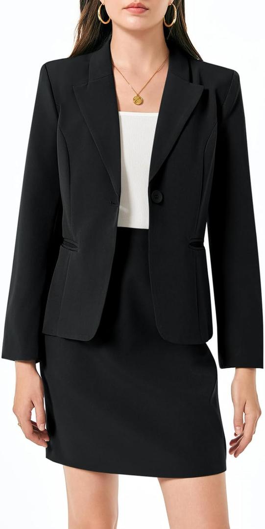 Women's 2 Piece Skirt Suit Set Business Blazer Jacket and Pencil Skirt (XX-Large, Black)
