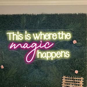 Large This Is Where The Magic Happens Neon Signs, Dimmable Neon Light Signs with ON/OFF Switch, LED Neon Light Sign for Living Room Home Gym Decor, Wedding Birthday Party Neon Sign, 25x13 Inch
