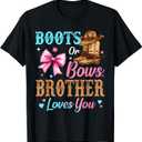 Boots or Bows Brother Loves You Gender Reveal Family T-Shirt (Medium, Black)