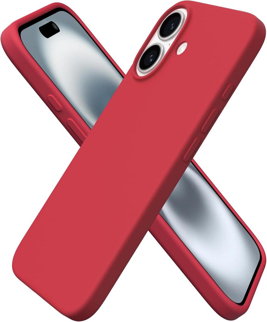 ORNARTO Compatible with iPhone 16 Case 6.1", Slim Liquid Silicone 3 Layers Full Covered Soft Gel Rubber Shockproof Phone Case, Protective Cover with Anti-Scratch Microfiber Lining-Red