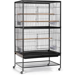 Prevue Pet Products Steel Bird Flight Cage with Wheels - Large Birdcage for Parakeets, Canaries, Finches, Cockatiels, Lovebirds, & Green Cheek, Metal Standing Birdcage - Black, Large