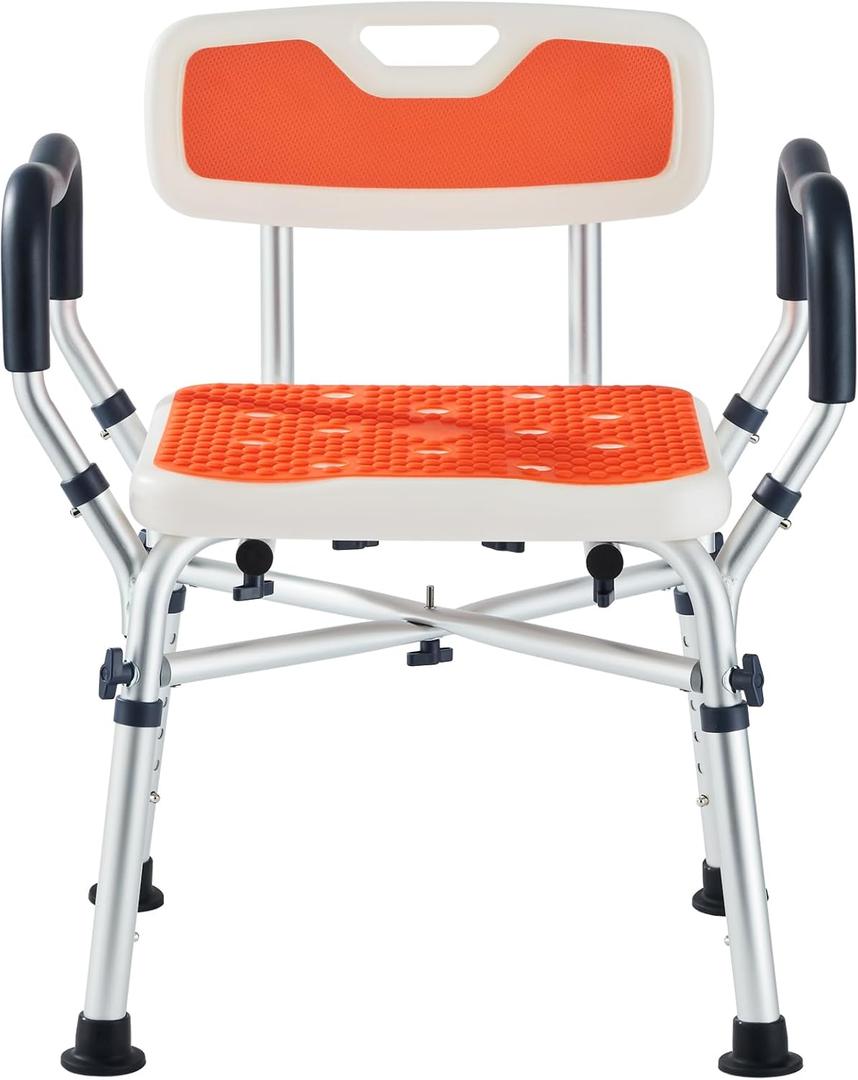 Shower Chair for Inside Shower, Padded Shower Seat Chair with Arms and Back, 6-Level Adjustable Shower Stool Chair for Elderly and Disabled, 550 LB Heavy Duty Handicap Shower Bath Chair