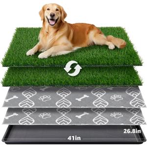 LOOBANI 41x27in Large Dog Litter Box with 2 Artificial Grass Patch + 2 Washable Pee Pads, Quickly Absorbency Portable Patio Potty for Balcony Apartment Use