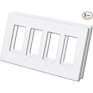 BESTTEN 2 Pack 4 Gang Screwless Decorator Wall Plate, USWP6 Gloss Snow White, Decor Switch Plate, Decorator Outlet Cover, Face Plate for Dimmer, GFCI, USB Receptacle, H4.69” x L8.35"