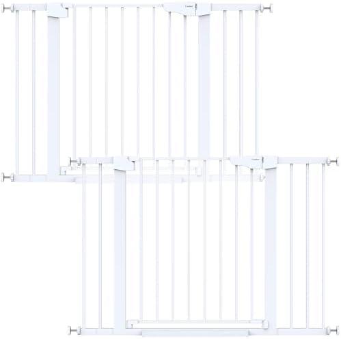 Cumbor 2 Pack 29.7-46" Baby Gate for Stairs, Mom's Choice Awards Winner-Auto Close Dog Gate for doorways, Easy Install Pressure Mounted Pet Gates indoor, Easy Walk Thru Wide Safety Gate for Dog, White