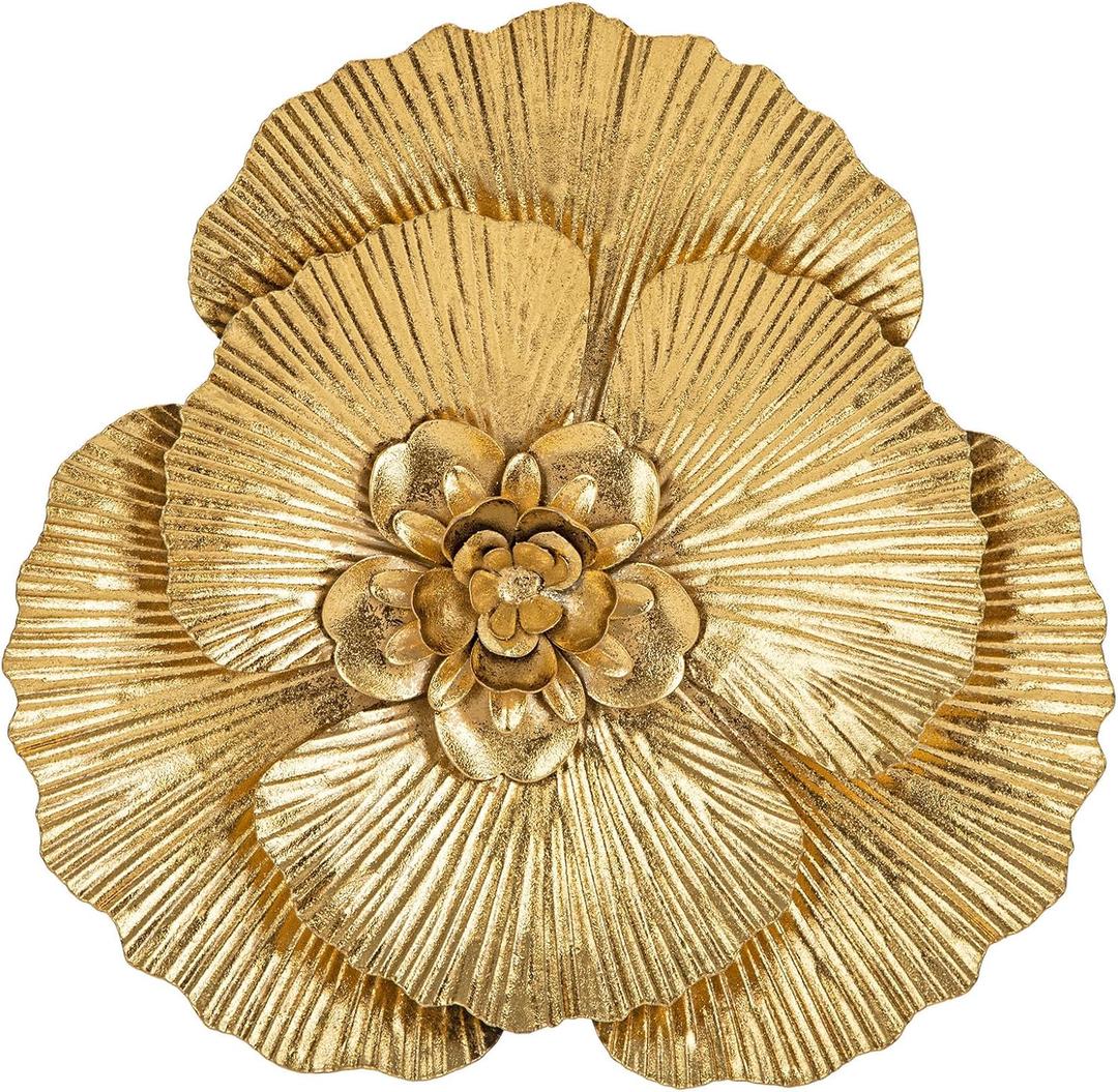 DILATATA 3 Pcs Metal Flower Wall Art Set 10 Inch Rustic Modern Floral Sculpture 3D Metal Flower Wall Hanging Accent for Indoor Living Room Bedroom Kitchen Bathroom Garden Patio Decor - Gold (Style 2#Gold)