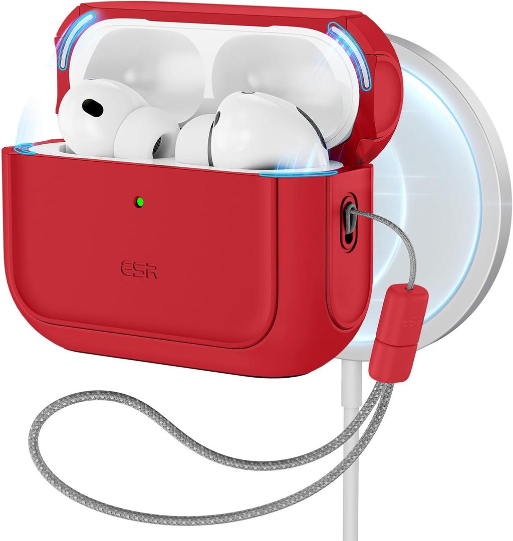 ESR for AirPods Pro 3 Case, Compatible with AirPods Pro 3rd Generation Case (2025), Compatible with MagSafe, Full Drop Protection Cover with Lanyard, Red