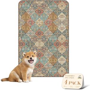 nunubaby 4PACK Washable Pee Pads for Dogs, Stylish, Non-Slip and Leak-Proof Pee Pads. Reusable Potty Pads for Dogs for Crates and Floors.(Cream/Multi, 24" x36" )