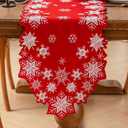 Joyfol Day Christmas Red Table Runner 14 x 33 Inch, Cutwork Embroidered White Snowflake Table Runners, for Xmas Holiday Winter Festival Kitchen Dining Tabletop Decoration