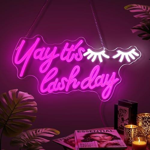 Yay It's Lash Day Neon Sign, Lash Neon Signs for Wall Decor, Dimmable Acrylic Neon Lights for Lash Salon Lash Room Beauty Room Nails Hair Bar Bedroom, Perfect Gifts