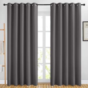 NICETOWN Blackout Curtains Panels for Bedroom - 3 Pass Microfiber Noise Reducing Thermal Insulated Solid Ring Top Blackout Window Drapes (2 Panels, 66 x 84 Inch, Gray) (Grey)