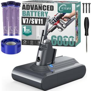 EGR Advanced 6000mAh V7 Animal Battery Replacement Compatible with Dyson SV11 V7 Motorhead V7 Animal V7 Trigger V7 HEPA V7 Car+Boat V7 Absolute Handheld Vacuum Cleaners (Not Fit V6, V8, V10)