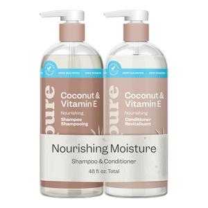 Renpure Coconut & Vitamin E Shampoo & Conditioner Set, Plant-Based Nourishes & Seals In Moisture For Soft, Healthy Hair For Dry, Lifeless Hair Coconut Oil & Vitamin E - 24 Fl Oz each, 2 Pack