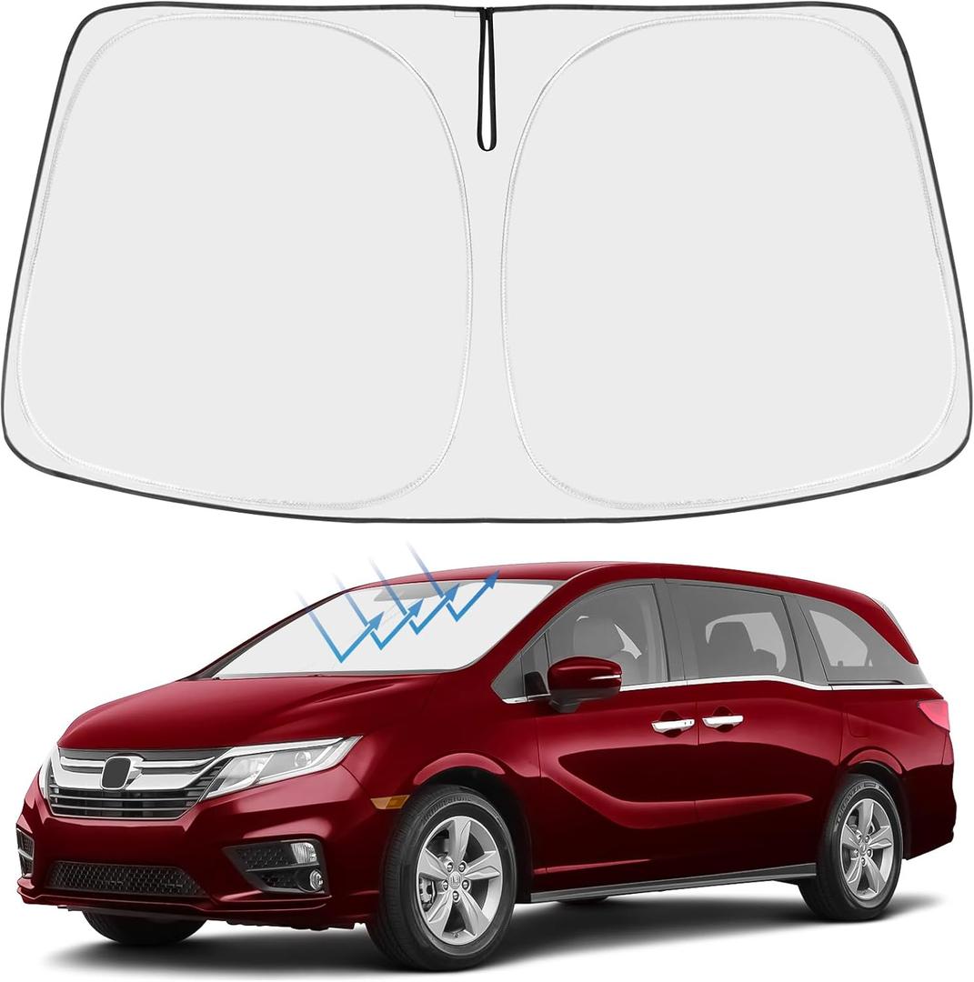 Proadsy Windshield Sun Shade for Honda Odyssey 2018-2025 2026 LX,EX,EX-L,Touring,Elite Minivan 4-Layer Foldable Front Sunshade Protector Sun Visor Blocks UV Rays Keep Car Cooler Accessories