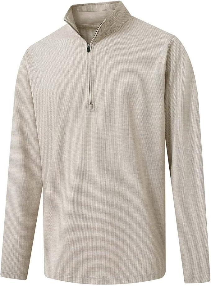 M MAELREG Quarter Zip Pullover Men Mock Neck Long Sleeve Performance Golf Athletic Pullover Half Zip Mens Sweatshirt Khaki, 2XL