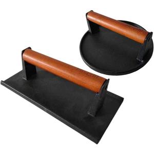 Burger Press 7.08" Round & 8.3X4.3Rectangle Heavy-Duty Cast Iron Smash Meat Steak With Wood Handle for Blackstone Camp chef Pitboss Weber Treager Griddle Grills (Round & Rectangle)