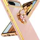 LeYi Case for Google Pixel 7 Pink | 360 Rotatable Ring Holder, Magnetic Kickstand, Plating Rose Gold Edge, Protective
