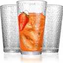 Amyoole Drinking Glasses Set of 8,16oz Clear Highball Water Glasses, Stackable Lead-Free Hammered Glass Cups, Kitchen Drinkware Glassware for Cocktail, Beer, Juice, Iced Tea, Margaritas and Mixed Drinks