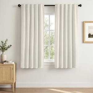 MIULEE Linen Textured 100% Blackout Curtains White Backing 84" Long Ivory