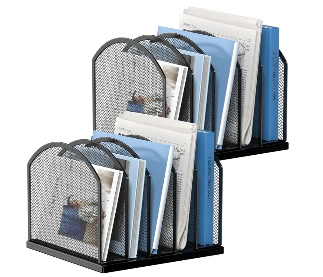 Gawerk 5Section Vertical Desktop Organizer, 5Section Mesh File Folder Stand Sorter for Office Home Classroom Organization (2, Black)