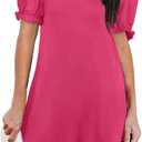 Aloodor Women's Casual Dresses Short Sleeve V-Neck Dress with Pockets (Large, 2b-pink)