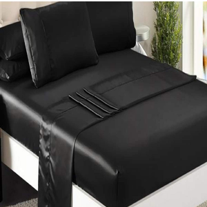 Niagara Sleep Solution Satin Queen Bed Sheet Set 4 Pieces Black Silky Smooth Bridal Satin Deep Pocket Fitted, Flat, 2 Pillow Cases Wrinkle Stain, Fade Resistant (Black Satin, Queen)