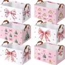 Boao 6 Pack Pink Bow Storage Baskets for Gifts Empty Pastel Collapsible Large Winter Christmas Storage Bins Canvas Laundry Basket Foldable Box with Handle for Office Home Bedroom Clothes