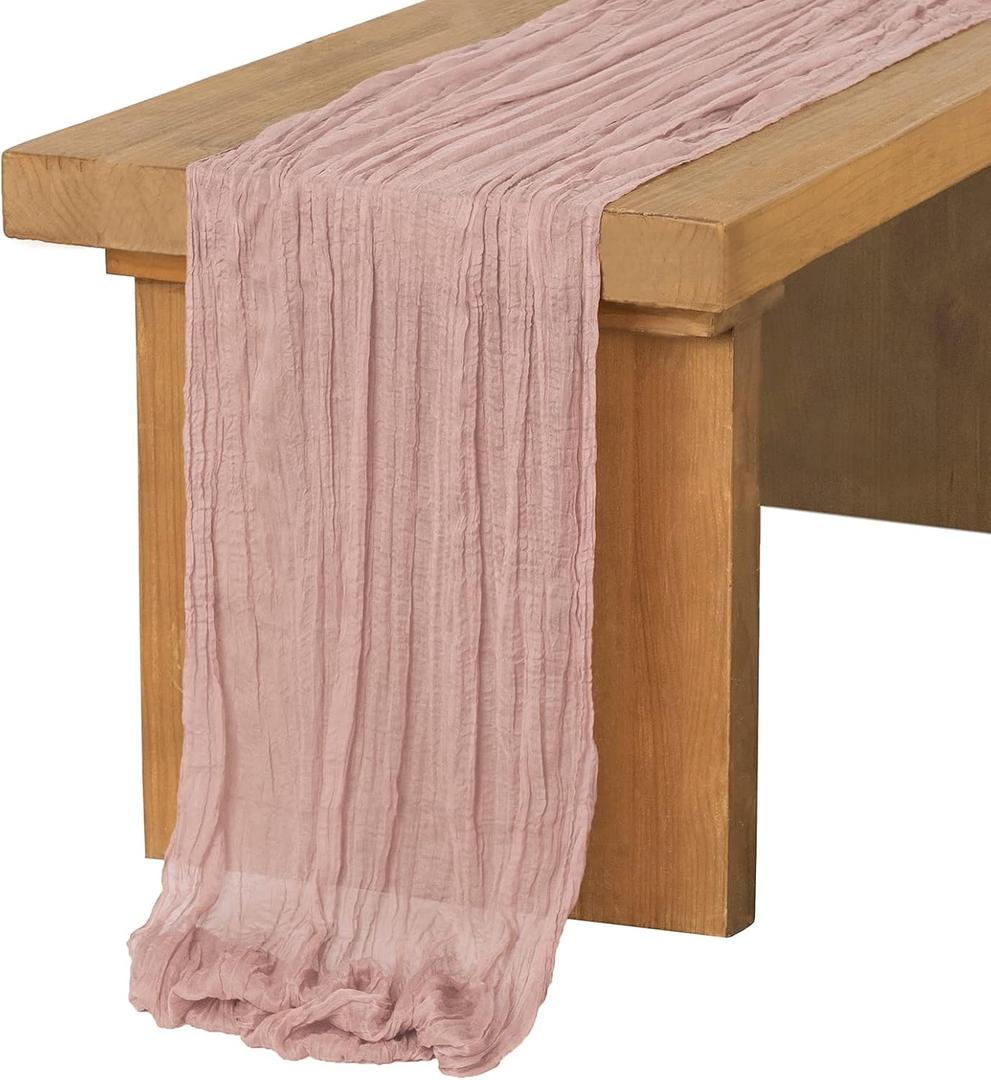 Ling's Moment 10Ft x 35" Wide Dusty Rose Gauze Semi-Sheer Table Runner Cheesecloth Tablecloth for Wedding Party Bridal Shower Boho Table Decor