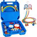 Luney 3 Way AC Gauges Set, AC Manifold Gauge Set for R134a R12 R22 R502 Refrigerant with 4FT Flameproof Hoses & Adapter, Puncturing & Self Sealing Can Tap Freon Charge Kit()