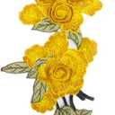 MSCFTFB 4 Pieces 3D Long Rose Flower Embroidered PatchSew on Patches Applique Sewing Crafts Kit for Clothes Jeans Jackets Bags DIY Embellishments Decorations (Yellow)