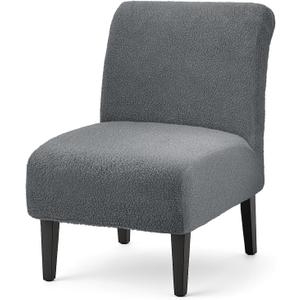 Armless Accent Chair Cover Soft Armless Chair Slipcover Teddy Accent Chairs Covers Without Arms Anti-Scratch Slipper Chairs Slipcover for Living Room/Hotel Décor (Grey, 1, Large)