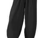 EVALESS Women's Summer High Waisted Baggy Pants Casual Ankle Length Trouser Slacks with Pockets (Large, Black)