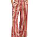 Cicy Bell Womens Wide Leg Lounge Pants Elastic High Waisted Striped Palazzo Pants Flowy Casual Beach Travel Trousers Red XXL Brick Red