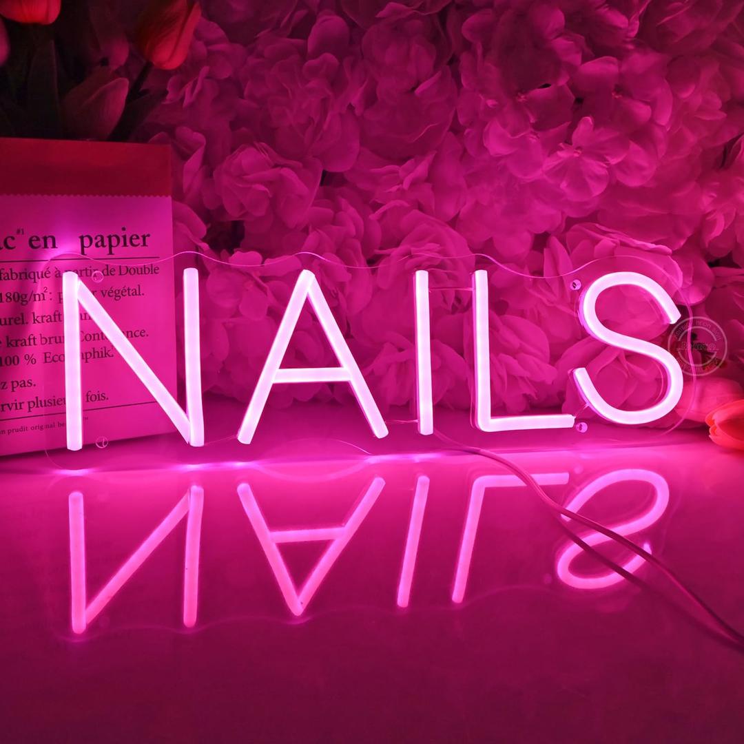 Britrio LED NAILS Neon Sign Light Pink Nails Spa Beauty Salon Studio LED Wall Art Decor Sign for Business Stores Logo Barber Shops Indoors Nail Tech Gift 5V USB Powered with Dimmer Switch 15.75 IN Britrio LED NAILS Neon Sign Light Pink Nails Spa Beauty Salon Studio LED Wall Art Decor Sign for Business Stores Logo Barber Shops Indoors Nail Tech Gift 5V USB Powered with Dimmer Switch 15.75 IN