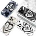 Hungo Compatible for iPhone 15 Pro Case Cute Clear with Design, Girly for Women Girls Transparent Black Grey Hearts
