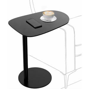 C Shaped End Table for Couch - Modern Metal Sofa Side Table with Round Base, Slide Under Accent Table for Small Spaces, Living Room Bedroom Office, Black, 24.8 Inch