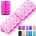 Foldable Weekly Pill Organizer 2 Times a Day with 2 Extra Compartments - Etched Labels - Portable 7 Day AM PM Medicine Box, Week Daily Travel Pill Case Holder for Meds, Vitamin, Supplement -Clear Pink