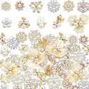 44 Pieces Pearl Rhinestone Buttons Rhinestone Faux Pearl Embellishments Brooch Alloy Floral Pendants for Jewelry Making Clothes Bags Shoes Supplies and Wedding DIY(Gold)