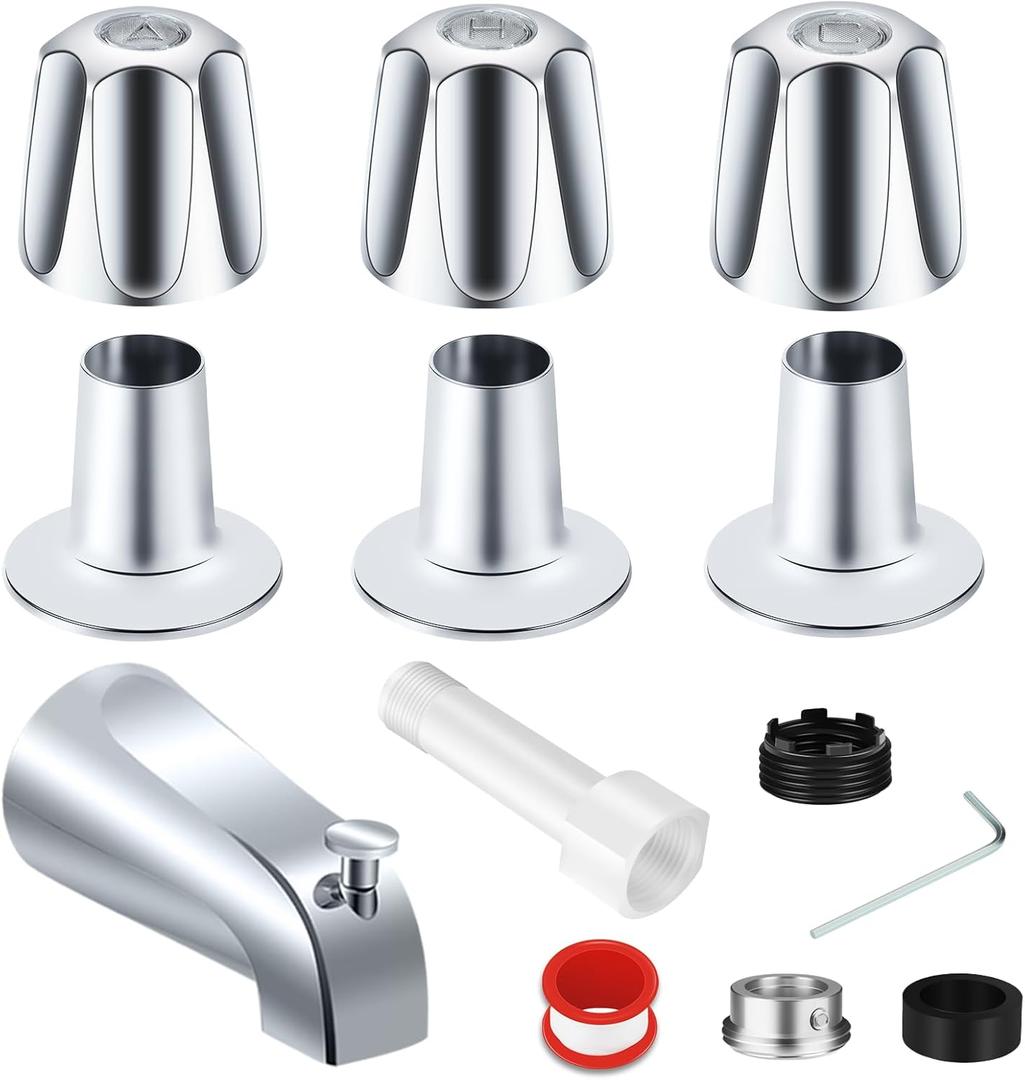 Coolfell 3 Handle Tub Shower Faucet Trim Kit, Shower Knob 3 Piece and Bathtub Faucet Set, for Price Pfister Verve, Bathtub Spout for 1/2" Copper, 1/2" and 3/4" Male Thread Connection (Chrome)