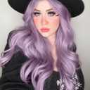 Quantum Love Long Curly Wig for Women Long Wavy Light purple Wigs 28 Inch Natural Looking Purple Synthetic Fashion Color Hair for Cosplay Halloween Daily Party Use