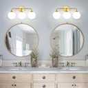 Modern Brushed Gold 3-Lights Vanity Light Fixtures with Milky White Glass Ball Shades, Mid Century Brass Wall Sconce Lighting Fixtures over Mirror, Wall Sconces for Bathroom Dressing Table Bedroom