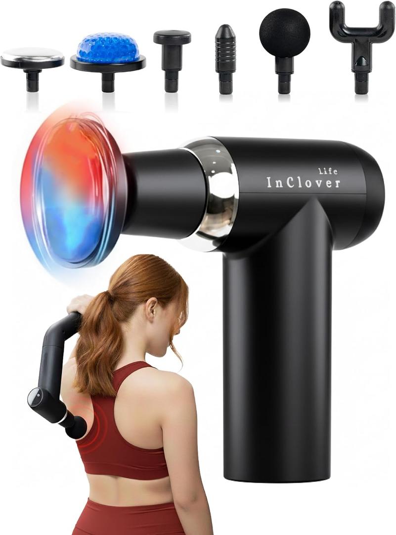 Massage Gun with Detachable Extension Handle for Deep Tissue Muscle Massage  Handheld Back & Shoulder Percussion Heated Massager for Men & Women. Professional Pain Relief Massage Tool.