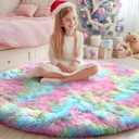 PAGISOFE Round Rugs 5Ft, Fluffy Rugs for Bedroom,Cute Rug for Girls Room,Fuzzy Rugs for Nursery Playroom,Circle Rug for Kids Room,Shag Furry Carpet for Reading Nook, Baby Room, Rainbow