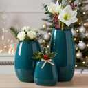 hjn Ceramic Vase Set of 3 Teal Flower Vase for Home Decor, Modern Decorative Vase for Flowers Vases for Your Ideal Shelf Decor/Table/Living Room/Kitchen/Office-Teal